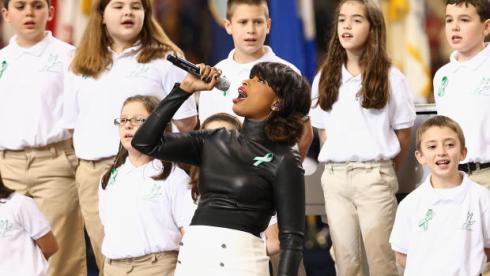 Jennifer Hudson performing "America The Beautiful" with the Sandy Hook Elementary School Kids
